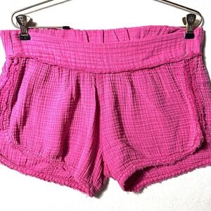 Daily Practice Anthropologie Womens Medium M Shorts Hot Pink Gauze Raw Edge